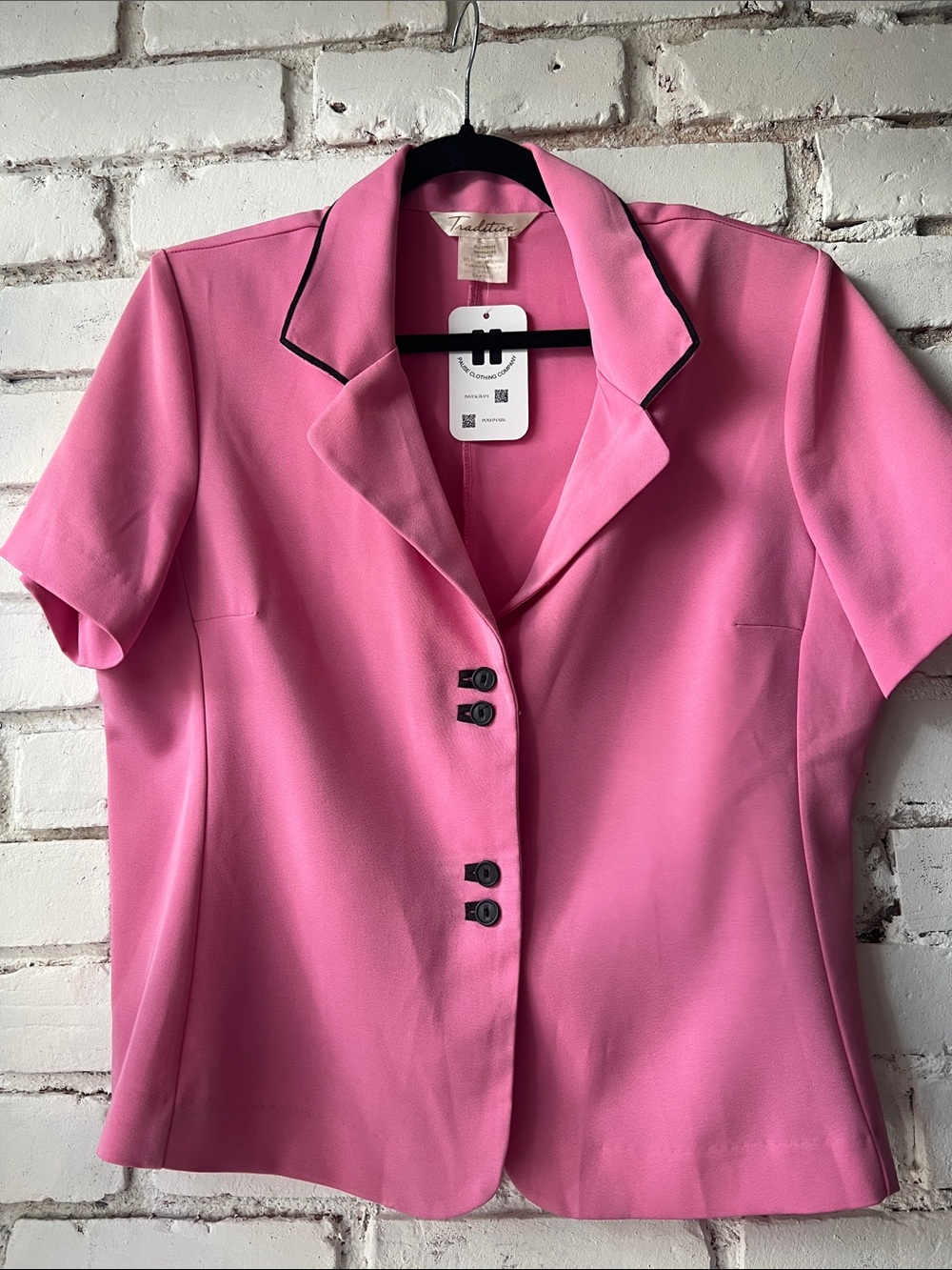 Hot magenta pink button down collared blazer top